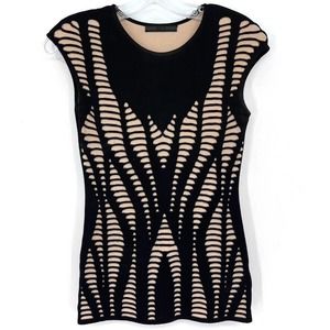 RVN Womens Distressed Sleeveless Top Beige Black Size XS